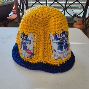 Handmade crochet beer can bucket hat PBR